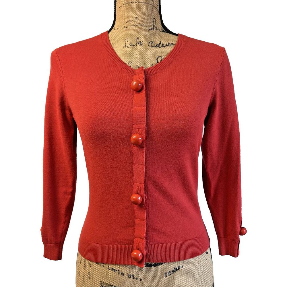 Etcetera Women's Red Crewneck Dome Buttons Cardigan Sweater Sz XS